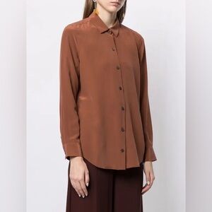 Equipment Essential Silk Button-Down Shirt Tortoise Shell Brown – Size Small –